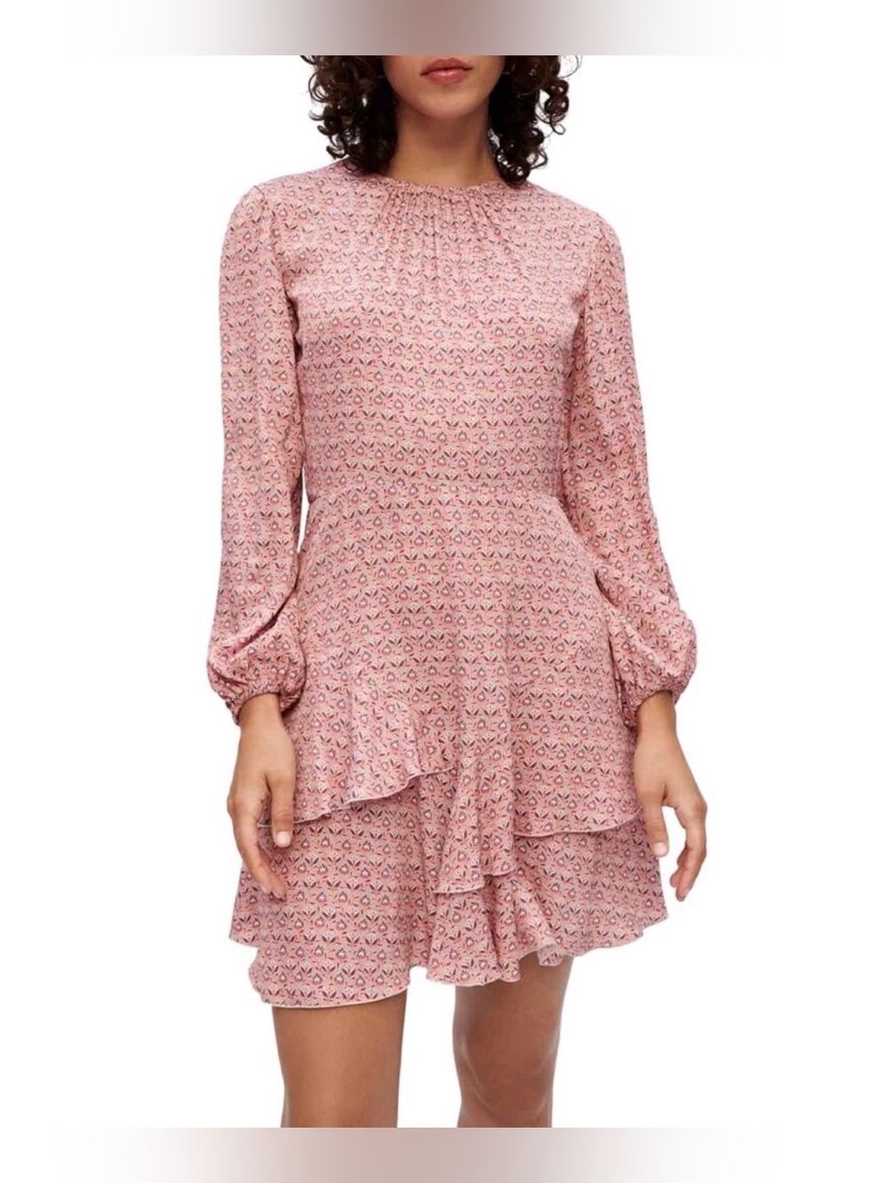 Maje Rilivia Floral-Print Ruffled Woven Mini Dress NWT viscose lightweight 34 XS